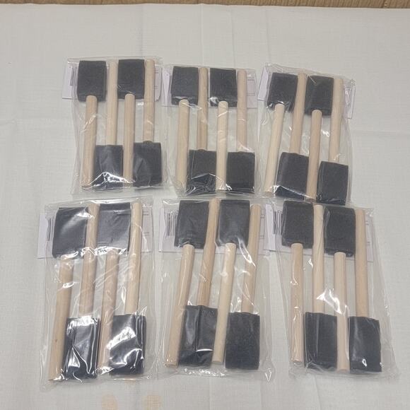 1" Basic Foam Brush Value Packs 6 Sets of 4 = 24 Total Brushes Wooden Handles - Picture 3 of 3